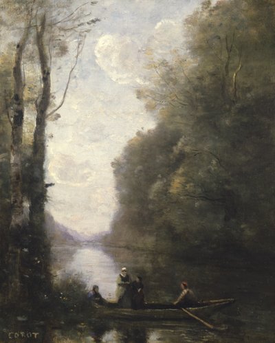 El barquero dejando la orilla con dos mujeres, 1865 de Jean Baptiste Camille Corot